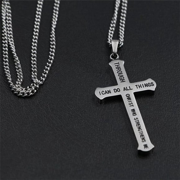 "I Can Do All Things with Christ" 18k Gold Cross Necklace - Picture 3 of 13